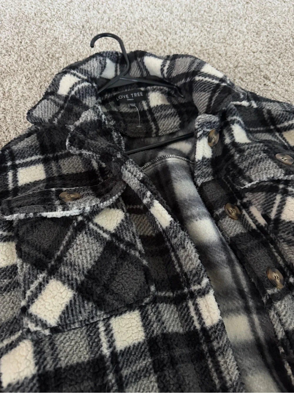 Love Tree Black & White Plaid Button-Up Jacket